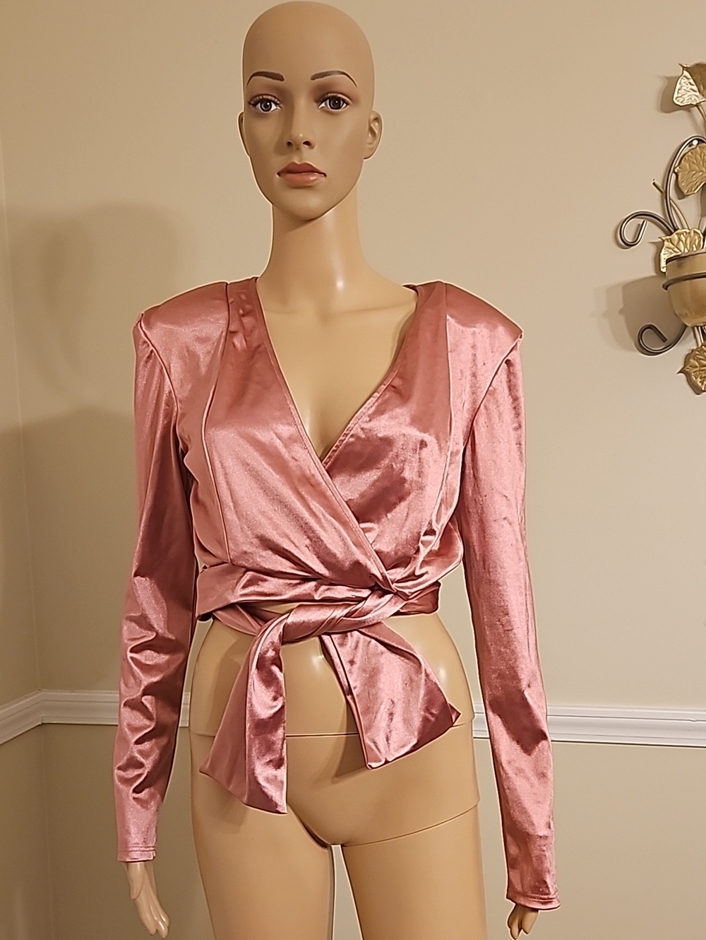 Fashion Nova Rose Satin Wrap Top